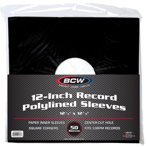 Supplies BCW - Black Paper Record Sleeves Polylined with Hole - 12 1/8" x 12" - Package of 50 - Cardboard Memories Inc.