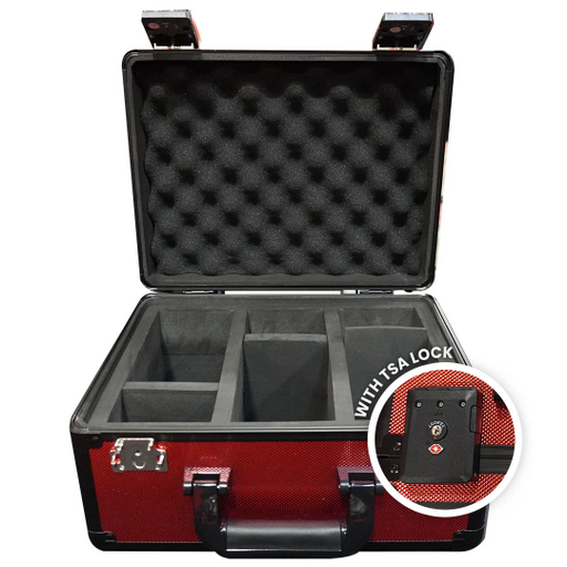 Comic Supplies Evoretro - Graded Card Storage Box - Heavy Duty - 3 Rows - Red and Aluminum with TSA Lock - Cardboard Memories Inc.