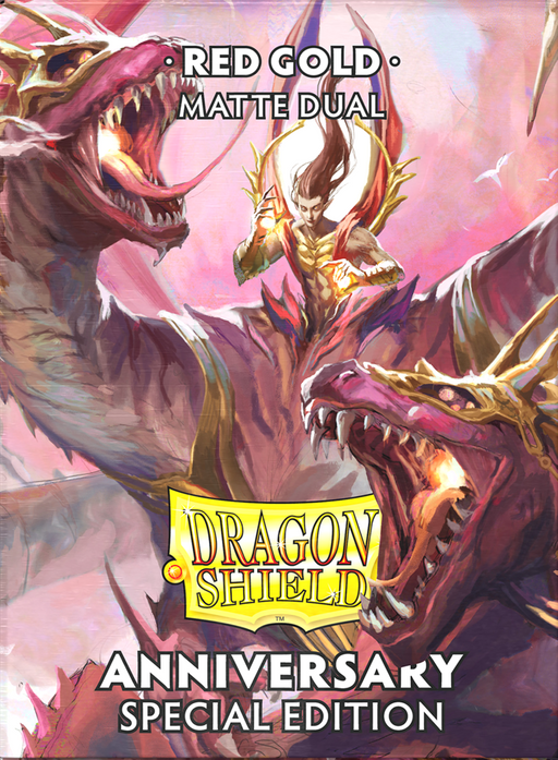 Supplies Arcane Tinmen - Dragon Shield Dual Sleeves - Standard Size - Matte - Anniversary Special Edition - Red and Gold - Package of 100 - Cardboard Memories Inc.
