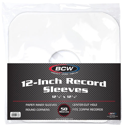 Supplies BCW - White Paper Record Sleeves with Hole - Rounded Corners - 12 1/8" x 12" - Package of 50 - Cardboard Memories Inc.