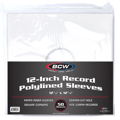 Supplies BCW - White Paper Record Sleeves Polylined with Hole - 12 1/8" x 12" - Package of 50 - Cardboard Memories Inc.