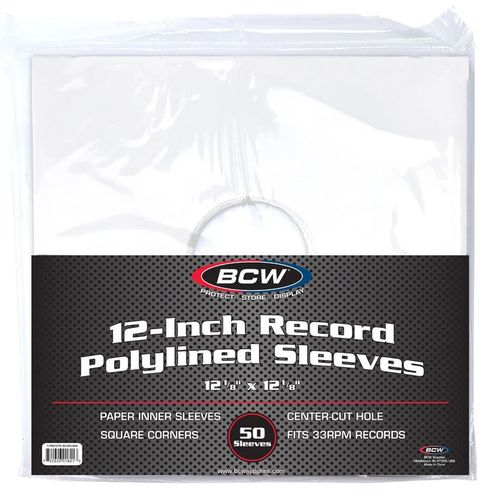 Supplies BCW - White Paper Record Sleeves Polylined with Hole - 12 1/8" x 12" - Package of 50 - Cardboard Memories Inc.