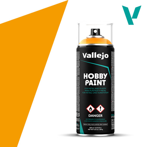 Paints and Paint Accessories Acrylicos Vallejo - Paint Spray - Sun Yellow - 28 018 - Cardboard Memories Inc.