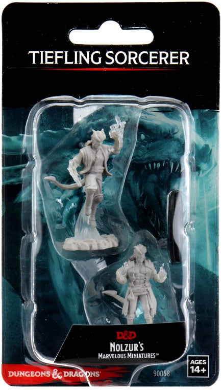 Role Playing Games Wizkids - Dungeons and Dragons - Unpainted Miniature - Nolzurs Marvellous Miniatures - Male Tiefling Sorcerer - 90058 - Cardboard Memories Inc.