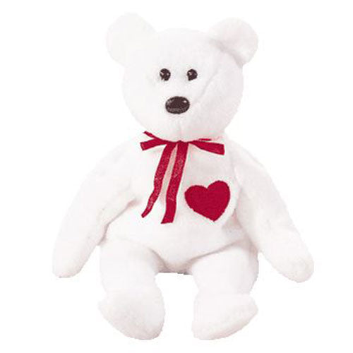 Plush TY Beanie Baby - Valentino the White Bear - Cardboard Memories Inc.