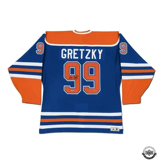Collectible Merchandise Upper Deck Authenticated - Wayne Gretzky Autographed Edmonton Oilers “Heroes of Hockey” Blue Adidas Jersey - Cardboard Memories Inc.