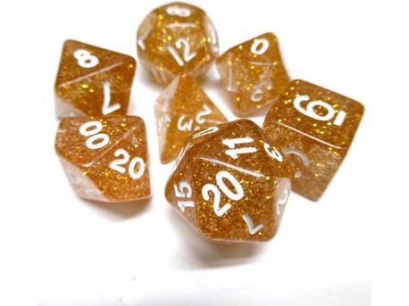 Dice Koplow Dice - Glitter Yellow with White - Set of 7 - Cardboard Memories Inc.