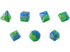 Dice Gate Keeper Games - Halfsies Dice - Land Green and Sea Blue - Mother Earth - Set of 7 - Cardboard Memories Inc.
