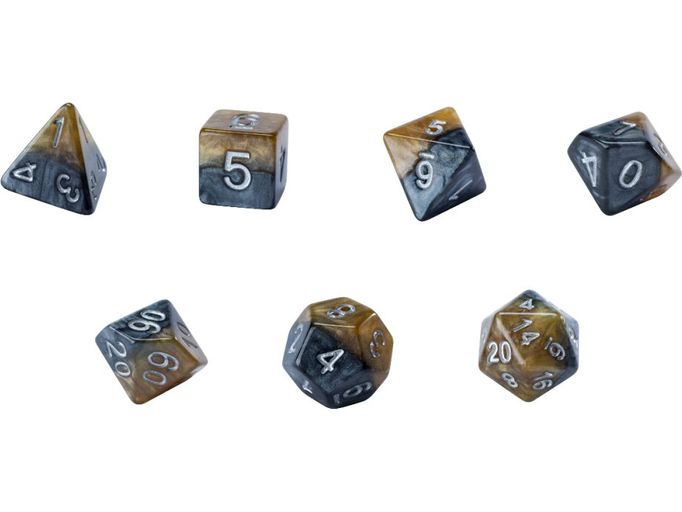 Dice Gate Keeper Games - Halfsies Dice - Black and Gold - Da Vinci - Set of 7 - Cardboard Memories Inc.