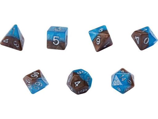 Dice Gate Keeper Games - Halfsies Dice - Cerulean Blue and Terran Brown - Earth Elemental - Set of 7 - Cardboard Memories Inc.