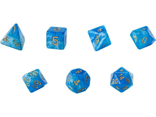 Dice Gate Keeper Games - Halfsies Dice - Wind and Sky Blues - Sky Current - Set of 7 - Cardboard Memories Inc.