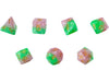 Dice Gate Keeper Games - Halfsies Dice - Rose Petal Pink and Thorn - Green Rose Dice - Set of 7 - Cardboard Memories Inc.