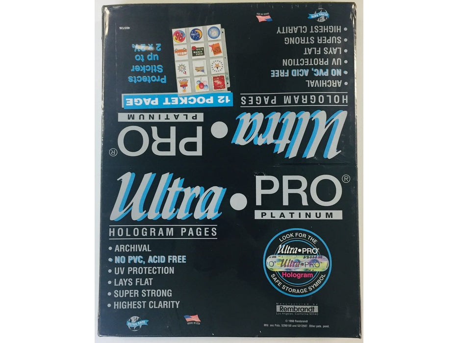 Supplies Ultra Pro - 12 Pocket - Sticker Sized - Platinum Hologram Binder Pages - Box of 100 - Cardboard Memories Inc.