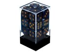 Dice Chessex Dice - Scarab Royal Blue with Gold - Set of 12 D6 - CHX 27627 - Cardboard Memories Inc.