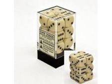 Dice Chessex Dice - Opaque Ivory with Black - Set of 12 D6 - CHX 25600 - Cardboard Memories Inc.