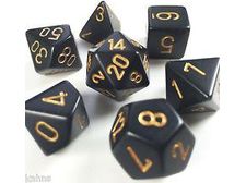 Dice Chessex Dice - Opaque Black with Gold - Set of 7 - CHX 25428 - Cardboard Memories Inc.