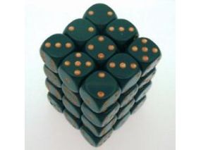 Dice Chessex Dice - Opaque Dusty Green with Copper - Set of 36 D6 - CHX 25815 - Cardboard Memories Inc.