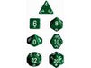 Dice Chessex Dice - Opaque Green with White - Set of 7 - CHX 25405 - Cardboard Memories Inc.