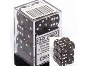 Dice Chessex Dice - Translucent Smoke with White - Set of 12 D6 - CHX 23608 - Cardboard Memories Inc.