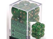 Dice Chessex Dice - Vortex Green with Gold - Set of 12 D6 - CHX 27635 - Cardboard Memories Inc.