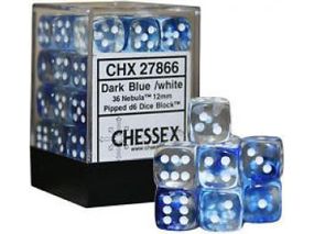 Dice Chessex Dice - Nebula Dark Blue with White Set of 36 D6 - CHX 27866 - Cardboard Memories Inc.