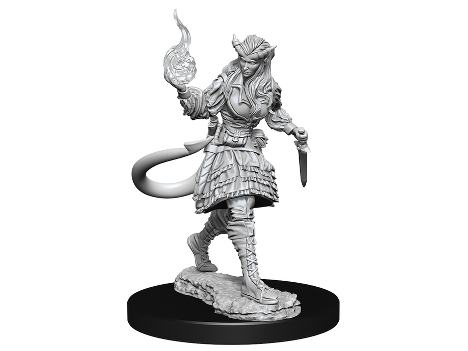 Role Playing Games Wizkids - Dungeons and Dragons - Unpainted Miniature - Nolzurs Marvellous Miniatures - Tiefling Sorcerer Female - 90304 - Cardboard Memories Inc.