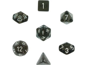 Dice Chessex Dice - Translucent Smoke with White - Set of 7 - CHX 23008 - Cardboard Memories Inc.