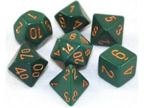 Dice Chessex Dice - Opaque Dusty Green with Gold - Set of 7 - CHX 25415 - Cardboard Memories Inc.