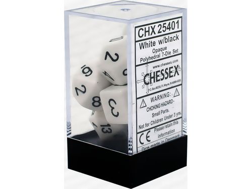 Dice Chessex Dice - Opaque White with Black - Set of 7 - CHX 25401 - Cardboard Memories Inc.