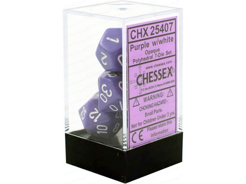 Dice Chessex Dice - Opaque Purple with White - Set of 7 - CHX 25407 - Cardboard Memories Inc.