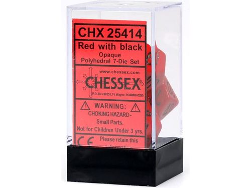 Dice Chessex Dice - Opaque Red with Black - Set of 7 - CHX 25414 - Cardboard Memories Inc.