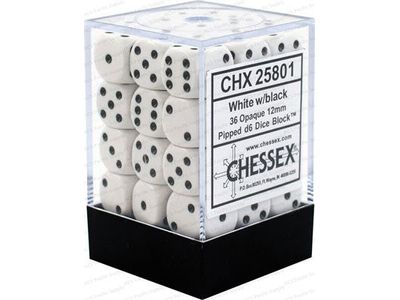 Dice Chessex Dice - Opaque White with Black - Set of 36 D6 - CHX 25801 - Cardboard Memories Inc.