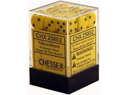 Dice Chessex Dice - Opaque Yellow with Black - Set of 36 D6 - CHX 25802 - Cardboard Memories Inc.