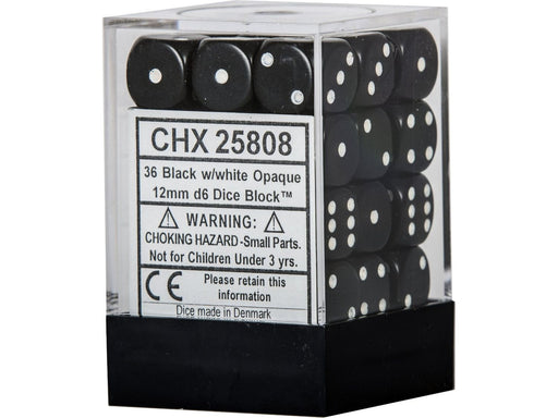 Dice Chessex Dice - Opaque Black with White - Set of 36 D6 - CHX 25808 - Cardboard Memories Inc.
