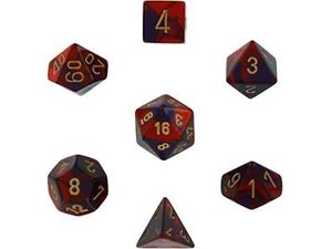Dice Chessex Dice - Gemini Purple-Red with Gold - Set of 7 - CHX 26426 - Cardboard Memories Inc.