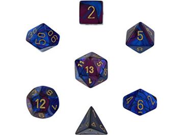 Dice Chessex Dice - Gemini Blue-Purple with Gold - Set of 7 - CHX 26428 - Cardboard Memories Inc.