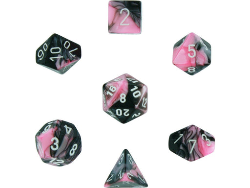 Dice Chessex Dice - Gemini Black-Pink with White - Set of 7 - CHX 26430 - Cardboard Memories Inc.