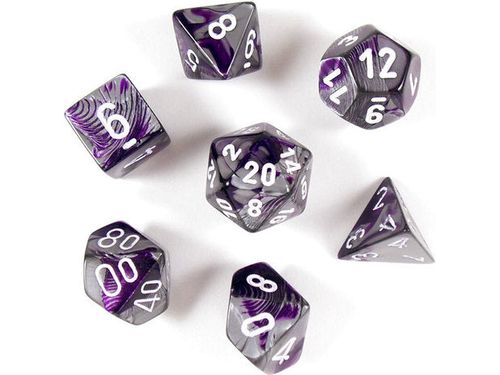 Dice Chessex Dice - Gemini Purple-Steel with White - Set of 7 - CHX 26432 - Cardboard Memories Inc.