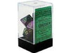 Dice Chessex Dice - Gemini Green-Purple with Gold - Set of 7 - CHX 26434 - Cardboard Memories Inc.