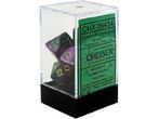Dice Chessex Dice - Gemini Green-Purple with Gold - Set of 7 - CHX 26434 - Cardboard Memories Inc.