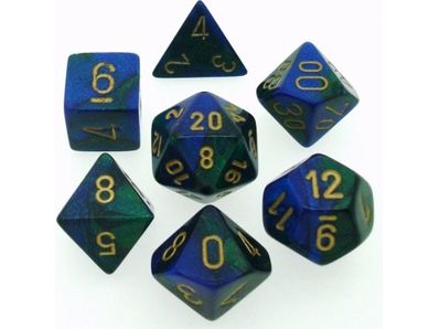 Dice Chessex Dice - Gemini Blue-Green with Gold - Set of 7 - CHX 26436 - Cardboard Memories Inc.