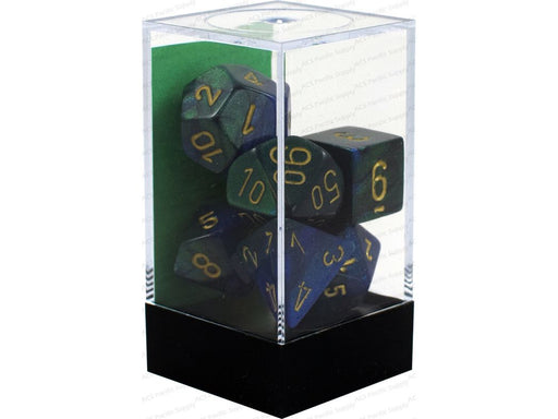 Dice Chessex Dice - Gemini Blue-Green with Gold - Set of 7 - CHX 26436 - Cardboard Memories Inc.