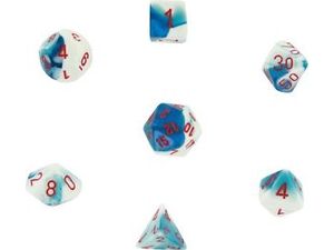 Dice Chessex Dice - Gemini Astral Blue-White with Red - Set of 7 - CHX 26457 - Cardboard Memories Inc.