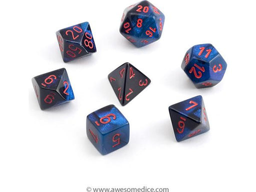 Dice Chessex Dice - Gemini Black-Starlight with Red - Set of 7 - CHX 26458 - Cardboard Memories Inc.
