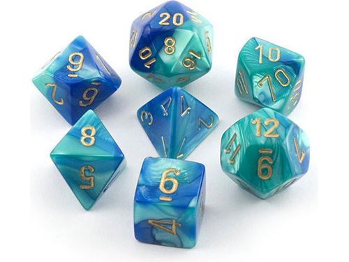 Dice Chessex Dice - Gemini Blue-Teal with Gold - Set of 7 - CHX 26459 - Cardboard Memories Inc.