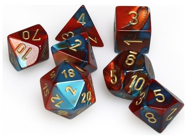 Dice Chessex Dice - Gemini Red-Teal with Gold - Set of 7 - CHX 26462 - Cardboard Memories Inc.