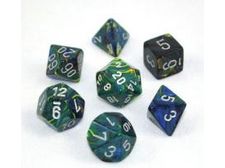 Dice Chessex Dice - Festive Green with Silver - Set of 7  - CHX 27445 - Cardboard Memories Inc.