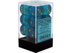 Dice Chessex Dice - Borealis Teal with Gold - Set of 12 D6 - CHX 27686 - Cardboard Memories Inc.