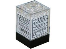 Dice Chessex Dice - Translucent Clear with White - Set of 36 D6 - CHX 23801 - Cardboard Memories Inc.