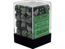 Dice Chessex Dice - Gemini Black-Grey with Green - Set of 36 D6 - CHX 26845 - Cardboard Memories Inc.